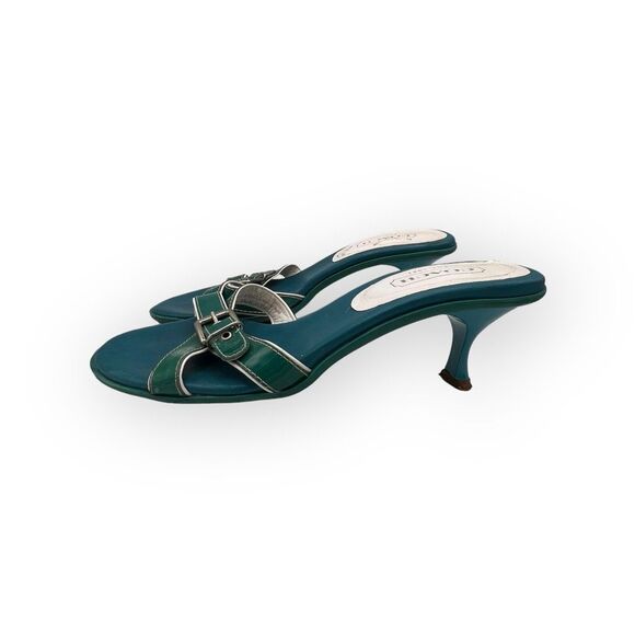 Coach Shoes - Vintage Coach Teal Kitten Heels Size 8